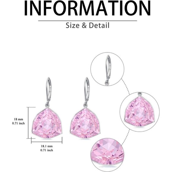 Sterling Silver Pink Tourmaline Geometric Birthstone Dangle Drop Earring Jewelry - Picture 3 of 5